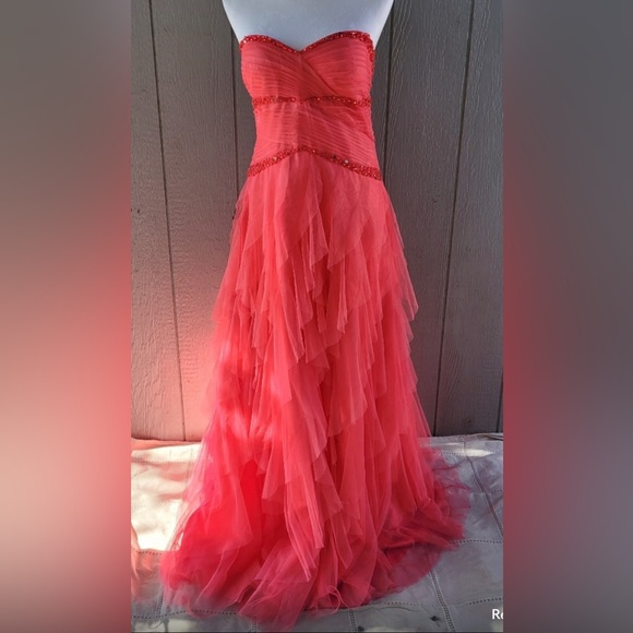 Vintage Dresses & Skirts - STUNNING Vibrant Coral crinoline Ruffle Strapless evening gown VTG EUC Sz 19/20